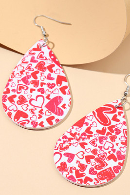 Valentine's Day Heart Print PU Earrings Unishe Wholesale MOQ 5pcs
