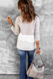 Gray Splicing Buttoned Knitted Long Sleeve Sweater
