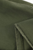 Green Plain High Waist Buttons Frayed Cropped Denim Jeans
