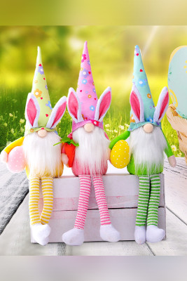 Easter Bunny Holding Egg Colorful Long Legs Dwarf Doll Unishe Wholesale MOQ3pcs