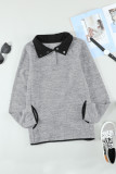 Gray Heathered Turn-down Collar Pullover Sweatshirt