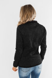 Black Heathered Turn-down Collar Pullover Sweatshirt