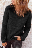 Black Heathered Turn-down Collar Pullover Sweatshirt