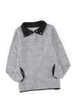 Gray Heathered Turn-down Collar Pullover Sweatshirt