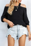 Black Cool Breeze Cotton Cold Shoulder Sweater