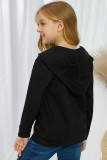 Black Zipper Hooded Girl's Coat with Pocket