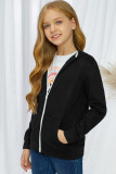 Black Zipper Hooded Girl's Coat with Pocket