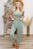 Green Ruched Front Spaghetti Strap Jumpsuit