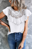 White Lace Splicing Ruffled Short Sleeve T-shirt