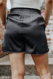 Black Satin Elastic Waist Casual Shorts