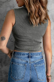 Gray Zip-up Ribbed Cropped Tank Top
