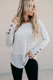 Striped Lace Buttons Splicing Long Sleeve Top