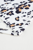 White Asymmetric Cold Shoulder Mock Neck Leopard Colorblock Top