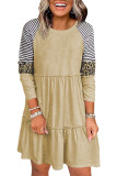 Striped Leopard Patchwork Long Sleeve Mini Dress