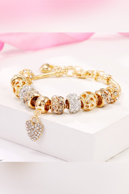 Valentine's Day Diamond Heart Golden Bead Bracelet Unishe Wholesale MOQ 5pcs 