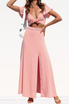 Solid Ruffled Sleeves Slit Dress 2PCS Dress Unishe Wholesale
