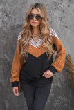 Black Chevron Leopard Colorblock Quarter Zip Sweatshirt