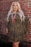 Leopard Print Ruffled Flare Sleeve Plus Size Dress