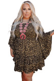 Leopard Print Ruffled Flare Sleeve Plus Size Dress