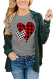 Valentine's Day Plaid Heart Print Short Sleeve Graphic Tee UNISHE Wholesale 