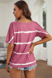 Fuchsia Tie-dye Print Loose T-shirt
