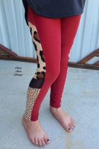 Red Kid's Leopard Patchwork High Waist Skinny Leggings