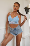 Blue Chunky Lace Bralette Crop Top