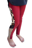 Red Kid's Leopard Patchwork High Waist Skinny Leggings