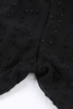 Black Smocked Waist Swiss Dot Casual Shorts