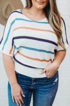 Plus Size Multicolor Striped Knit Short Sleeve Top