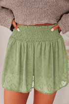Green Smocked Waist Swiss Dot Casual Shorts