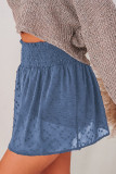 Blue Smocked Waist Swiss Dot Casual Shorts