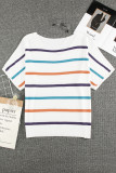 Plus Size Multicolor Striped Knit Short Sleeve Top
