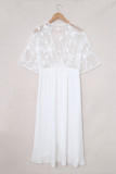 White Floral Mesh Lace Crochet Open Front Kimono