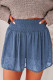Blue Smocked Waist Swiss Dot Casual Shorts