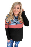 Camo Floral Colorblock Quarter Zip Plus Size Sweatshirt