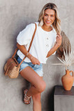 White Solid Color Loose High Low Tee