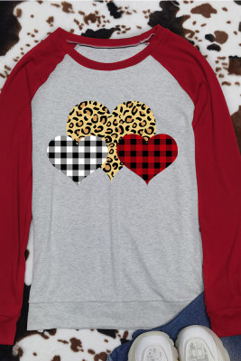 Valentines Day Plaid Heart Print Long Sleeves Top Women Unishe Wholesale
