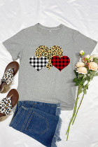 Grey Plaid Leopard Heart Valentine's Day Top Graphic Tee Unishe Wholesale