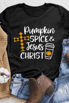 Halloween Day Pumpkin Spice and Jesus Christ Graphic Tees for Women UNISHE Wholesale Short Sleeve T shirts Top