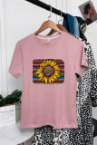 Leopard Sunflower Print Graphic Tees for Women UNISHE Wholesale Short Sleeve T shirts Top