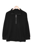 Black Zip Pullover Long Sleeve Collar Sweatshirt
