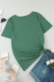 Green Holes Crew Neck Cotton Mixed T-shirt