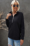 Black Zip Pullover Long Sleeve Collar Sweatshirt