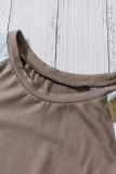Color Block Long Sleeves Brown Pullover Top