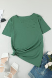 Green Holes Crew Neck Cotton Mixed T-shirt