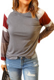 Color Block Long Sleeves Gray Pullover Top