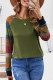 Color Block Long Sleeves Green Pullover Top
