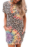 Leopard Reverse Tie Dye Rainbow Pocket Mini Dress