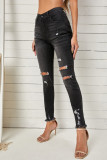 Black High Rise Distressed Skinny Jeans